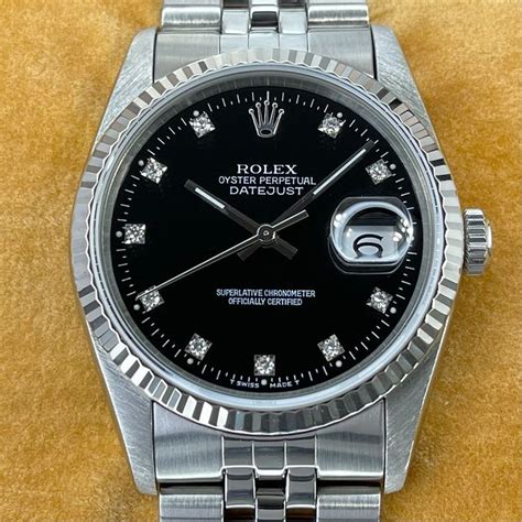 rolex datejust 16234 black diamond dial|rolex datejust price chart.